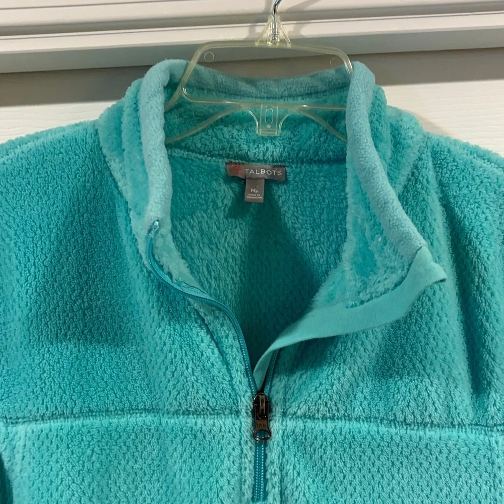 Talbots Turquoise Quarter-Zip Fleece Pullover MP like new - Picture 2 of 4
